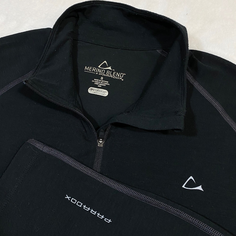 Paradox Merino Blend Half Zip Pullover DriRelease Athletic Black Shirt Men Small
